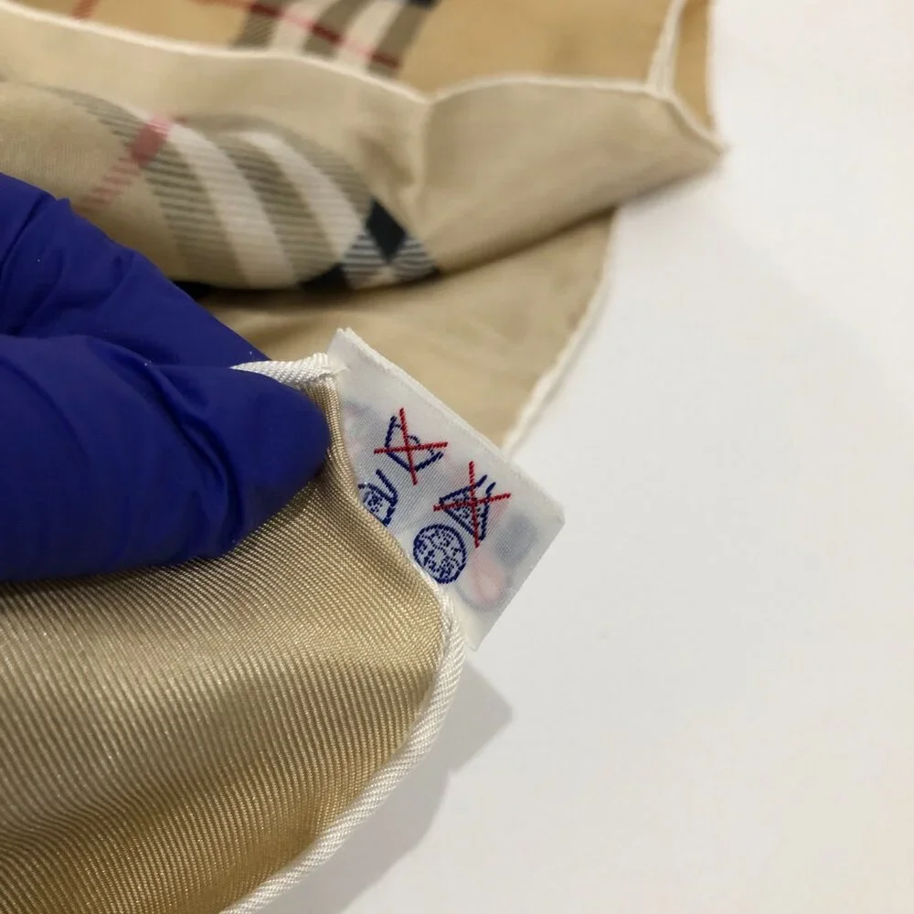 #26 Burberry Beige  Check Silk Scarf Sku# 85315 (Gently Used) - Picture 13 of 13